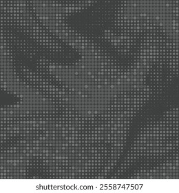 Digital dot half tone black twisted texture, waves pattern. Dotty smoke print. Vector background