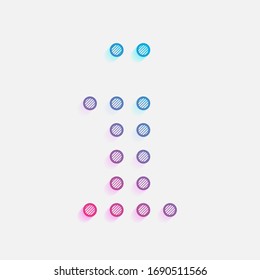 Digital dot info, information symbol. Colored logo with diagonal lines and blue-red gradient. Neon graphic, light effect