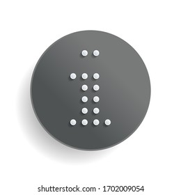 Digital dot info, information symbol. White paper symbol on gray round button or badge with shadow