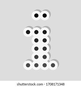 Información digital de puntos, símbolo de información. Estilo adhesivo con borde blanco y sombra simple sobre fondo gris