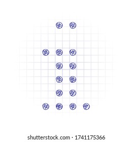 Digital dot info, information symbol. Hand drawn sketched picture with scribble fill. Blue ink. Doodle on white background