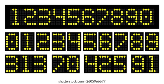 Digital dot number. Digital yellow number on black background.
