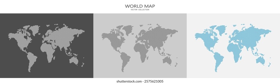 Digital dot planet Earth, highlighted on a black background. The set is a stylized globe with dots-particles. Vector illustration.