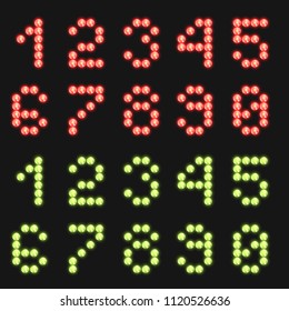 Digital dot red and green numbers isolated on black background. Vector illustration.