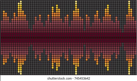 Digital dots colorful equalizer. Creative bright sound wave. Abstract dark pulsating background. Design of musical pulse. Vector illustration