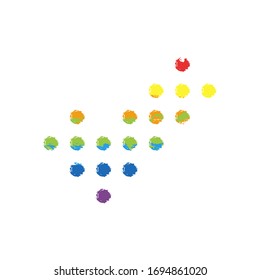Digital dotted check mark icon. Drawing sign with LGBT style, seven colors of rainbow (red, orange, yellow, green, blue, indigo, violet