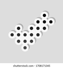 Digital dotted check mark icon. Sticker style with white border and simple shadow on gray background