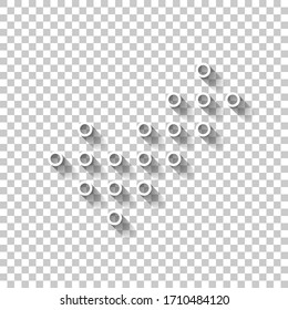 Digital dotted check mark icon. White outline sign with shadow on transparent background