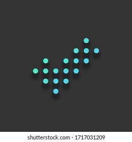Digital dotted check mark icon. Colorful logo concept with soft shadow on dark background. Icon color of azure ocean