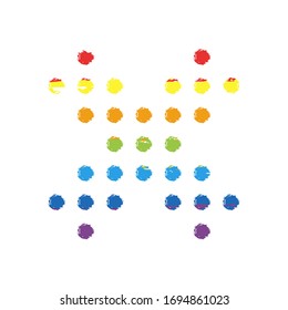 Digitales gepunktetes Nahsymbol. Zeichnungszeichen im LGBT-Stil, sieben Farben des Regenbogens (rot, orange, gelb, grün, blau, indigo, violett