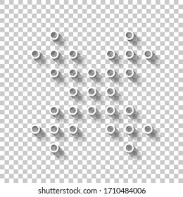 Digital dotted close symbol. White outline sign with shadow on transparent background