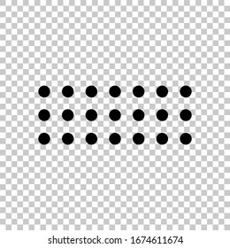 Digital dotted minus, negative symbol. Black symbol on transparent background