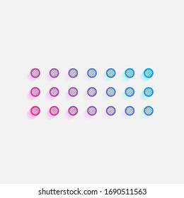 Marca digital de puntos menos, símbolo negativo. Logo coloreado con líneas diagonales y degradado azul-rojo. Gráfico neón, efecto ligero