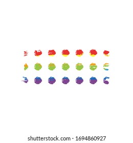 Digital dotted minus, negative symbol. Drawing sign with LGBT style, seven colors of rainbow (red, orange, yellow, green, blue, indigo, violet