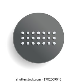 Digital dotted minus, negative symbol. White paper symbol on gray round button or badge with shadow