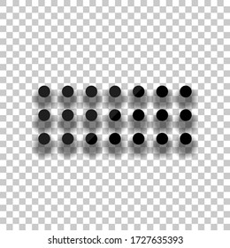 Dotación digital menos, símbolo negativo. Icono de cristal negro con sombra suave sobre fondo transparente