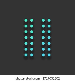 Símbolo digital de pausa con puntos. Colorido concepto de logo con una suave sombra sobre fondo oscuro. Color de icono del océano azul