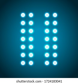 Digital dotted pause symbol. Neon style. Light decoration icon. Bright electric symbol