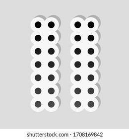 Digital dotted pause symbol. Sticker style with white border and simple shadow on gray background