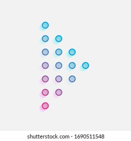 Símbolo digital de juego punteado. Logo coloreado con líneas diagonales y degradado azul-rojo. Gráfico neón, efecto ligero