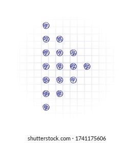 Digital dotted play symbol. Hand drawn sketched picture with scribble fill. Blue ink. Doodle on white background