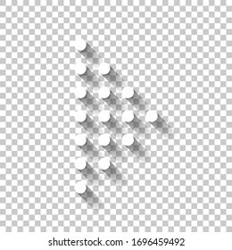 Digital dotted play symbol. White icon with shadow on transparent background