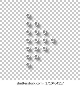 Digital dotted play symbol. White outline sign with shadow on transparent background