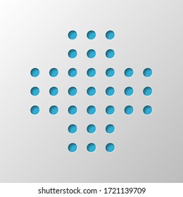 Digital dotted plus, positive or medical symbol. Paper design. Cutted symbol with shadow