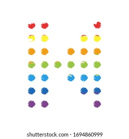 Digital dotted rewind music symbol. Drawing sign with LGBT style, seven colors of rainbow (red, orange, yellow, green, blue, indigo, violet