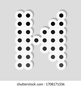 Digital dotted rewind music symbol. Sticker style with white border and simple shadow on gray background