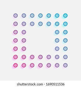 Digital dotted stop symbol, square shape. Colored logo with diagonal lines and blue-red gradient. Neon graphic, light effect