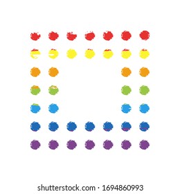 Digital dotted stop symbol, square shape. Drawing sign with LGBT style, seven colors of rainbow (red, orange, yellow, green, blue, indigo, violet