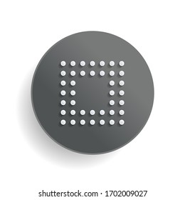 Digital dotted stop symbol, square shape. White paper symbol on gray round button or badge with shadow