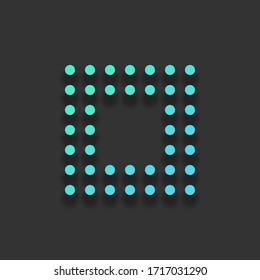 Digital dotted stop symbol, square shape. Colorful logo concept with soft shadow on dark background. Icon color of azure ocean