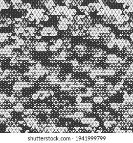 Digital dotted triangle geometric camouflage seamless pattern. Abstract modern geometric endless military pixel camo texture for fabric and fashion print background. Vector illsutration.