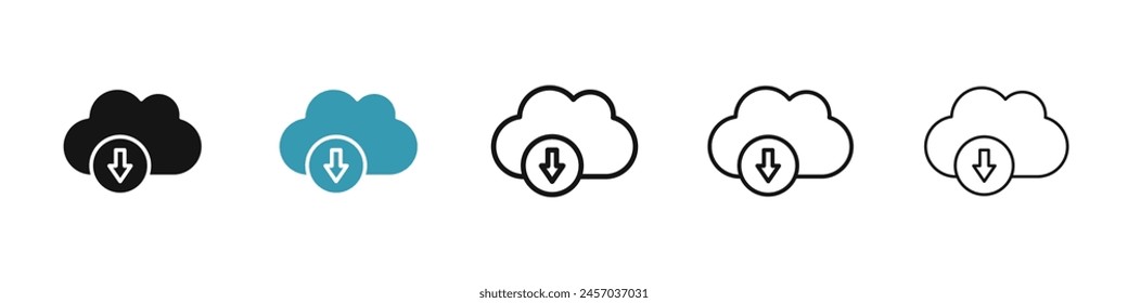 Digital Download Icon Set for File Downloading for UI Designs