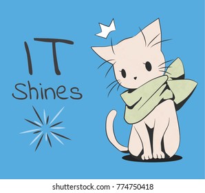 digital draw cat saying it shines illustation