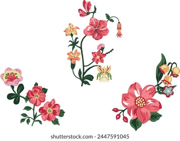 Digital draw flowers illustration.Isolated on white background