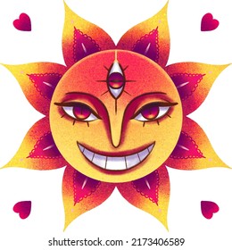 digital drawing astrological sun evil or insidious three eyes mysticism and magic divination tarot cards