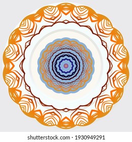 Digital drawing. Floral. round rosette. Oriental. Book Page. Vector.