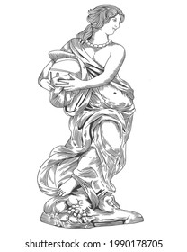 Digital drawing of Greek woman statue, vector illustration
