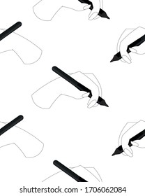 Digital drawing. Hand with a stylus. Seamless pattern. Stay at home. Freelance.
