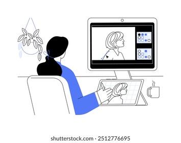 Desenho digital ilustrações isoladas de vetor de desenhos animados. Menina segurando tablet digital, desenho imagem de design gráfico, hobby criativo moderno, tempo de lazer atividade de arte, criar arte vetor desenhos animados.