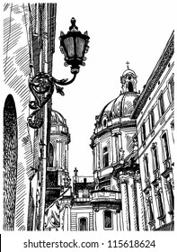 digital drawing of Lviv (Ukraine) historical avenue