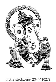 Digital Drawing with mehndi art design concept of lord Ganesha line drawing isolated on white background - vector illustration
