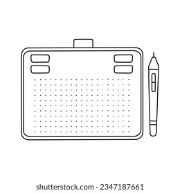 Handgezeichnete Tablette mit digitalem Zeichentisch, Umriss-Symbol