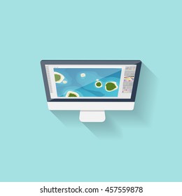 Digital drawing. Personal computer, laptop. Graphics and web design. Flat style. Vector illustration.