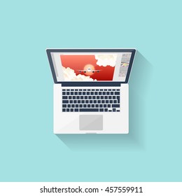 Digital drawing. Personal computer, laptop. Graphics and web design. Flat style. Vector illustration.