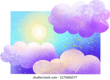 Digital Drawing Sky With Clouds And Sun Stars Sunrise Or Sunset