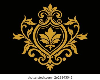 Digital drawing of a stylized fleur lis symbol, set against a black background. The fleur de lis is rendered in a rich, golden yellow color, with intricate.